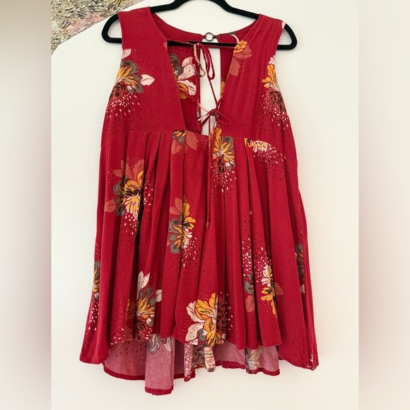 Free People Lovely Day tunic mini dress red floral slip womens  XS minor flaw - Picture 3 of 6